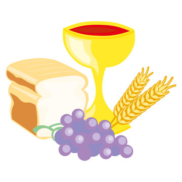 communion bread, wine, grapes, wheat, yellow clip art preview