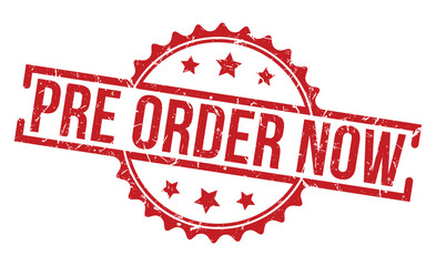 Pre Order Now red rubber stamp on white background. Pre Order Now Rubber Stamp.