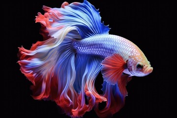Fototapeta premium fish with beautiful tail isolated on black. ai generated
