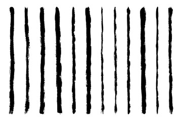Set of black striped brush strokes. Ink stripes isolated on white background. Lines design elements. Vector illustration, eps 10.