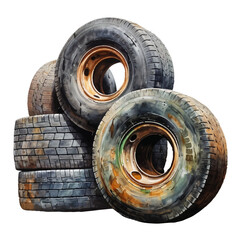 old tires waste watercolor illustration, generative AI