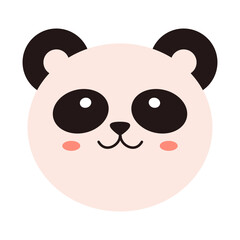 Vector cute baby panda face. Chinese smiling panda in flat design. Kawaii funny animal head. Childish panda bear.