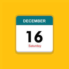 saturday 16 december icon with yellow background, calender icon