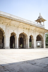 Obraz premium Architectural details of Lal Qila - Red Fort situated in Old Delhi, India, View inside Delhi Red Fort the famous Indian landmarks