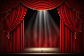 Obraz premium Magic theater stage red curtains Show Spotlight. Generative AI