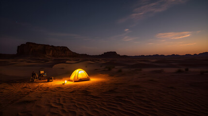 Fototapeta na wymiar Camping in jungle, Night camping campfire, Tent camping near lake, sunset, morning in jungle