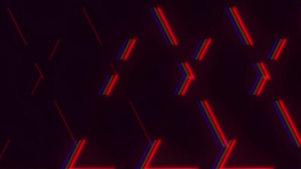 A vibrant red and blue light lines on a deep black background captivates the eye with its mesmerizing abstract design, creating an unforgettable piece of art