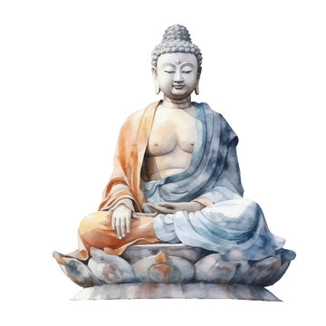 Buddha sculpture watercolor illustration, generative AI