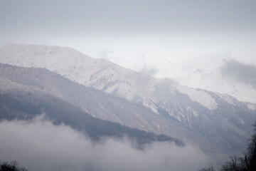 Fototapeta na wymiar Panoramic view of the Caucasus mountain range. Adler district of Sochi, Russia.