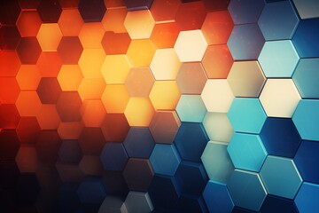Digital hexagon mosaic perspective background, small rhombuses blue-yellow backdrop