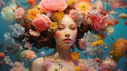 Portrait of a beautiful woman with flowers