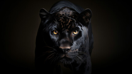 Frontal perspective of a panther against a moody dark backdrop. Ideal for wildlife, nature, and nocturnal themes.


Generative AI