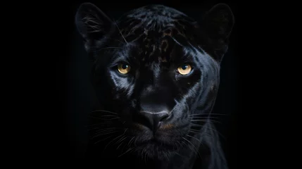 Poster Im Rahmen Frontal perspective of a panther against a moody dark backdrop. Ideal for wildlife, nature, and nocturnal themes.   Generative AI © Nico Vincentini