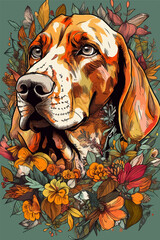 Redbone Coonhound poster with flower details