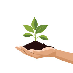 hand holding plant sprout vector flat isolated illustration