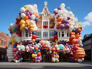 building made from balloons installation