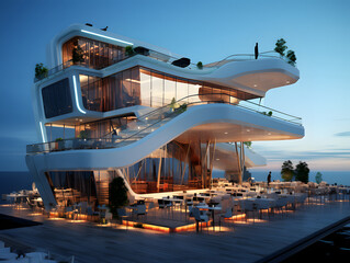 modern architecture restaurant building city summer