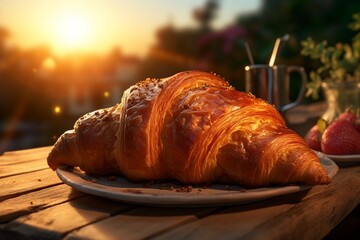 A photo of a tasty, fresh, cinematic golden croissant, Generative Ai