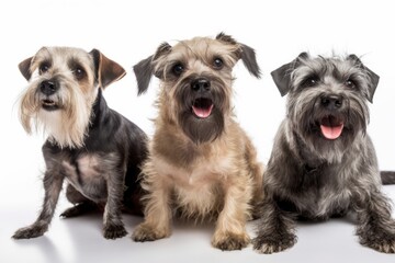 Three cute dogs are shown on a white background. Generative AI