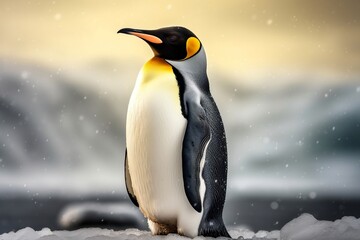 A Large Adult Emperor Penguin Stands on the Shore, Generative Ai