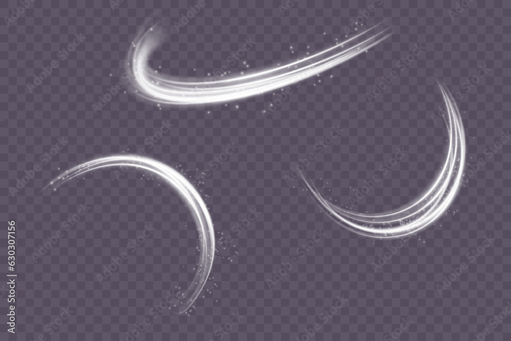 Poster set of abstract light lines of movement and speed. white. bright galaxy.