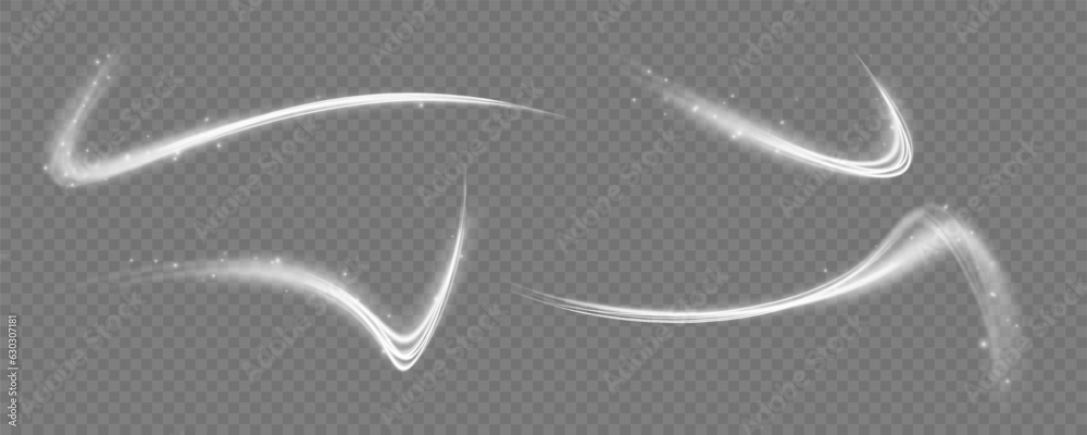 Poster White glowing shiny lines effect vector background. Luminous white lines of speed. Light glowing effect. Light trail wave, fire path trace line and incandescence curve twirl.