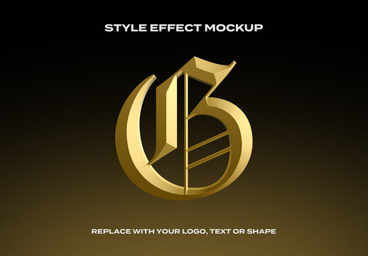 Text Logo Style Effect Gold Chrome Glass Mockup 3D Metal Template