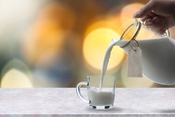 Fresh homemade kefir, milk or yogurt in glasses