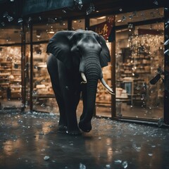Elefante in un negozio di cristalleria