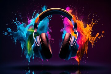 Headphone With Colors On Dark Background