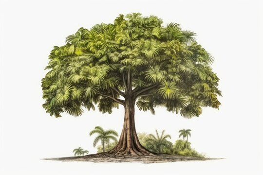 Tropical Tree Alone With White Background. Generative AI
