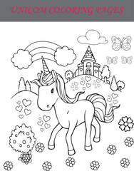 Free vector cute coloring book with unicorn,