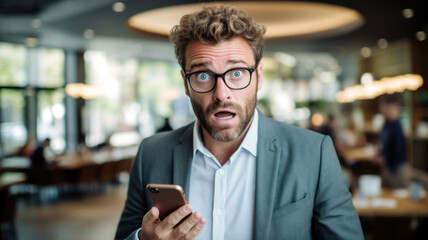 person looking at mobile surprised due unexpected notification