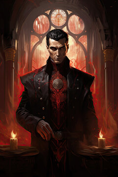 "Enigmatic Brooding Vampire Lord"  , Playing card/RPG illustration