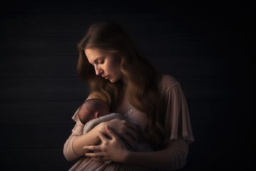 Breastfeeding mother and newborn baby. Generative AI
