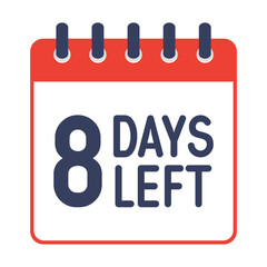 8 days left icon,countdown daily page calendar template vector illustration.