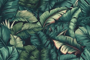 Fototapeta tropical palm-leaf seamless pattern. Generative AI obraz