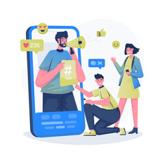 Teamwork creating viral hashtag on social media content illustration