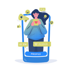 Promote profile get popularity with likes sign on social media illustration