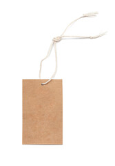 Kraft paper tag. Beige recycled craft blank parcel label isolated on white