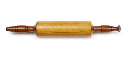 Old wooden kneading stick isolated on transparent background