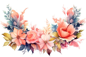 watercolor flower bouquet on white background, painting, AI generated.