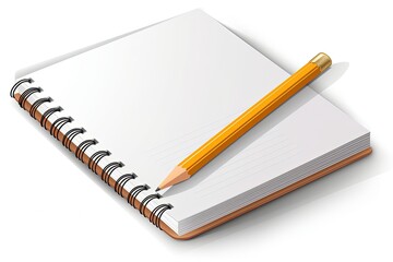 Naklejka premium Pencil and notebook on a white background template, simple style, art drawing, sketch.