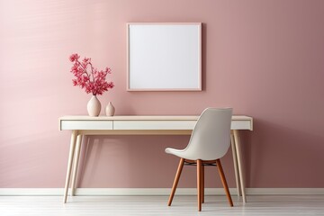 minimalist interior of a room with a chair on a pastel wall