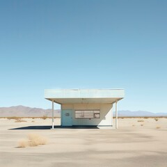 An abandoned white colored store in the desert 