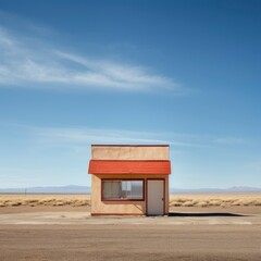 An abandoned red white colored store in the desert 