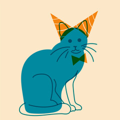 Cat. Avatar, badge, poster, logo templates, print. Vector illustration in a minimalist style  with Riso print effect. Flat cartoon style