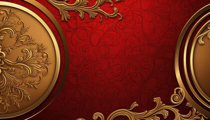 gold leaf batik carving pattern luxury red background. generative ai