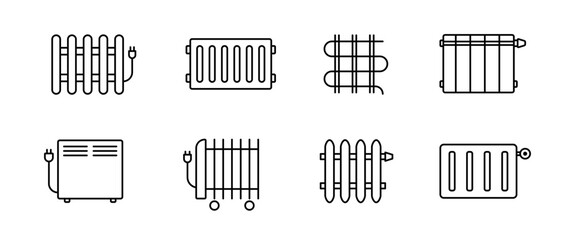 Radiator, heater icon.  Warm heater heating icons collection. Radiator heat, heater icons. Stock vector