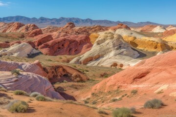 Naklejka premium Valley of Fire Highway in Nevada, before reaching Park Valley. Generative AI